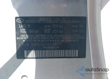 2018 Hyundai Elantra Se z USA, uszkodzony, nr VIN 5NPD74LF8JH385171